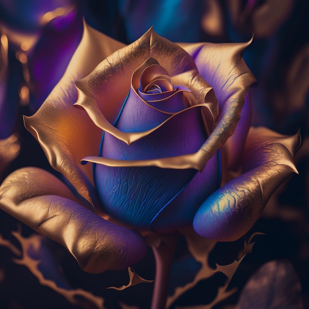 Purple gilded rose closeup