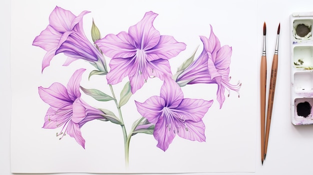 Photo purple gladiola watercolor illustration highly detailed monochromatic artwork