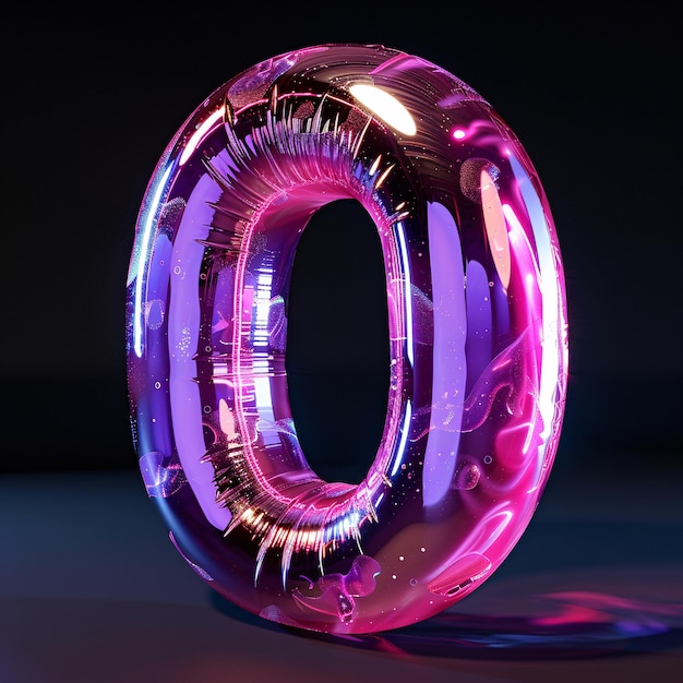 Photo a purple glass sculpture with a number 0 in it3d rendering number font 0 countdown concept of numbe