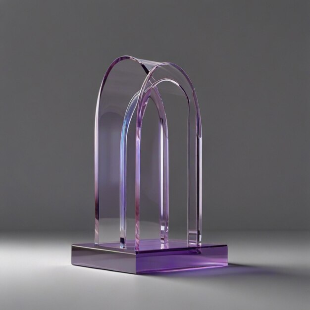 A purple glass sculpture with a purple base and the bottom half of it