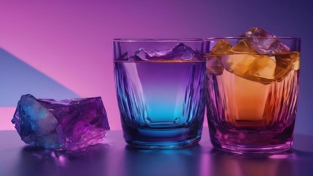 A purple glass with a blue background