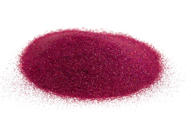 Purple glitter powder sand isolated on a white background.