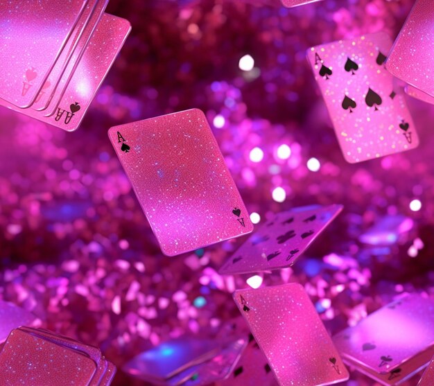 Фото Фиолетовые блестящие игровые карты, плавающие в воздухе.