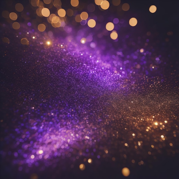 Purple glitters on a black background with sparkles.