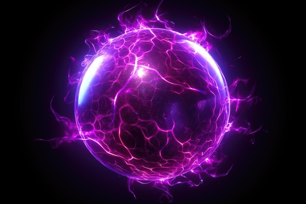 Photo a purple glowing energy ball on a black background