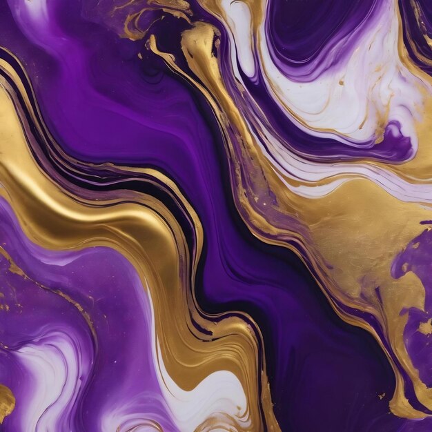 Purple gold abstract background of marble liquid ink art painting on paper