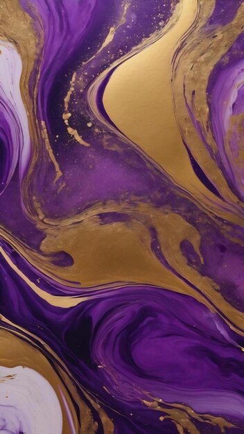 Purple gold abstract background of marble liquid ink art painting on paper