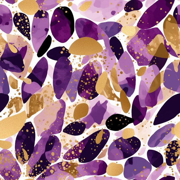 Purple and gold abstract leaves on a white background generative ai