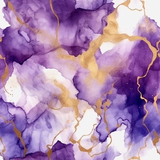 purple and gold abstract painting with gold lines generative ai