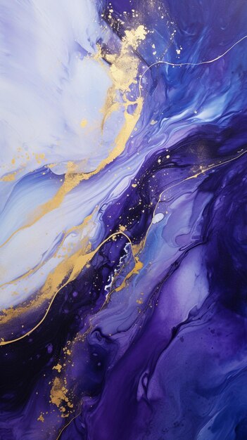 Purple and gold abstract painting with a white background generative ai