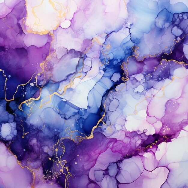 purple and gold abstract painting with a white background generative ai