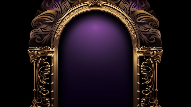 Photo purple and gold arch with a purple background generative ai