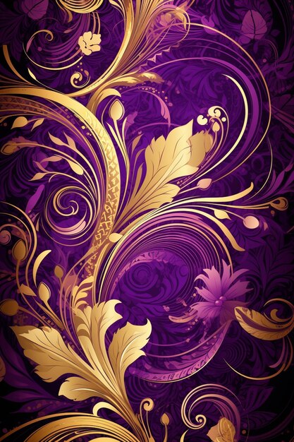 A purple and gold background with a floral design generative ai