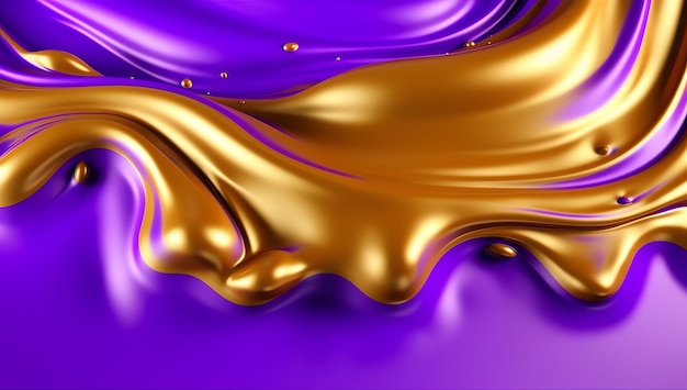 A purple and gold background with a flowing liquid