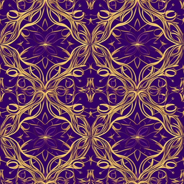 Photo a purple and gold background with a gold swirl pattern generative ai