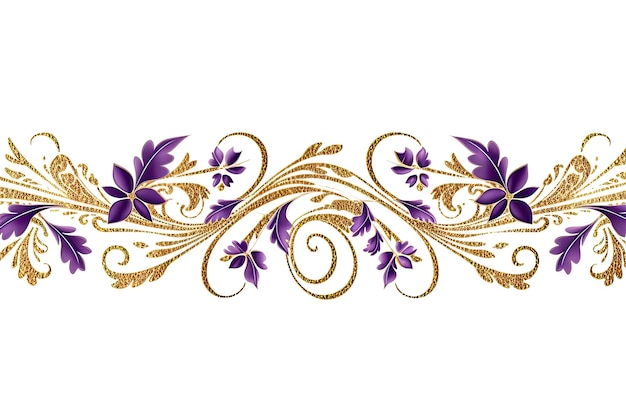 A purple and gold border with purple flowers Generative AI