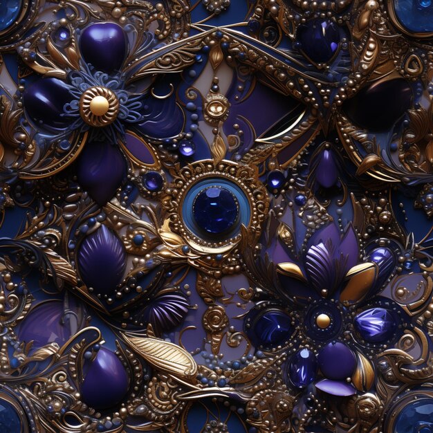 Foto spille e gioielli viola e oro sono su uno sfondo blu generativo ai