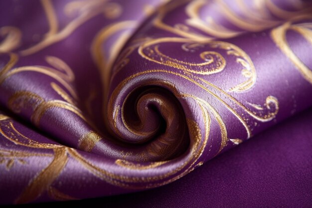 Photo purple and gold fabric with a swirl of swirls.