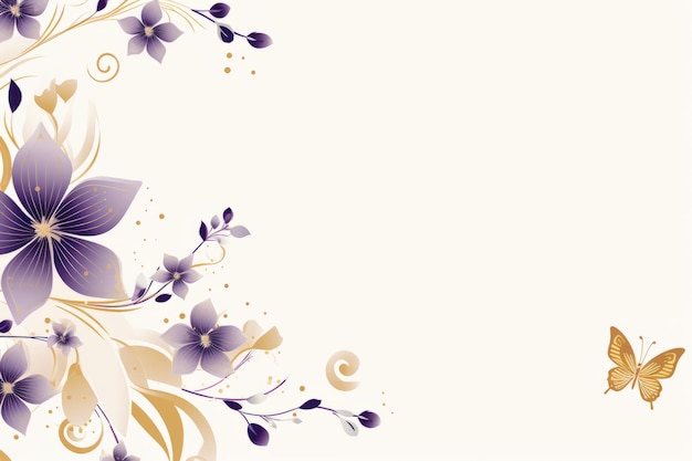 a purple and gold floral background with a butterfly