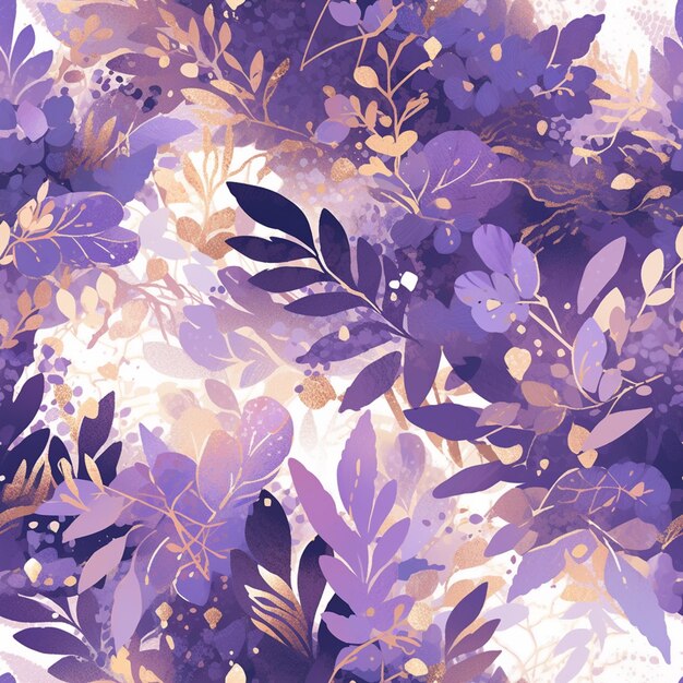 Purple and gold floral wallpaper with a white background generative ai