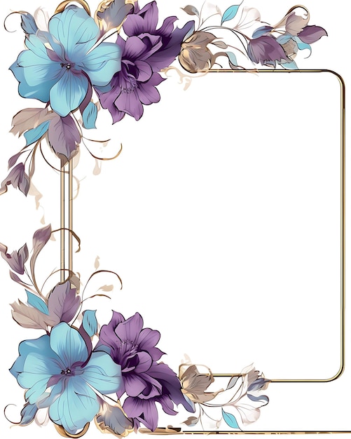 Photo purple and gold flowers in a beautiful frame