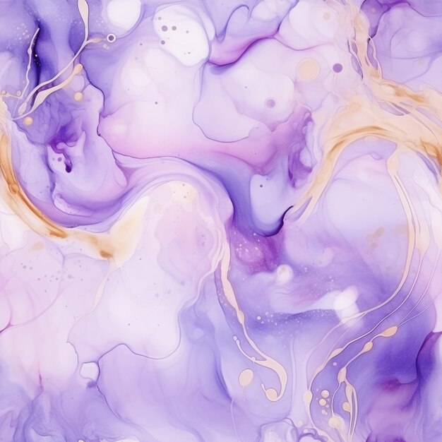 Purple and gold fluid painting with a white background generative ai