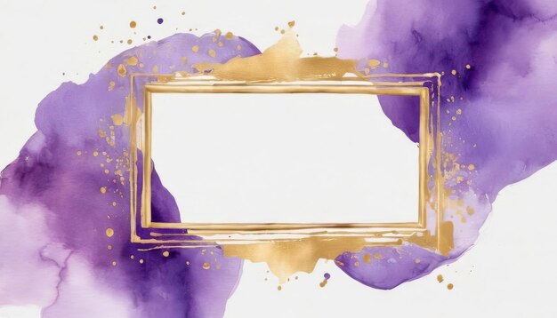 Photo purple gold frame watercolor pattern background