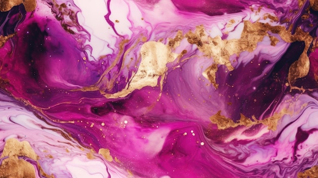 A purple and gold marble painting with gold paint and gold paint.