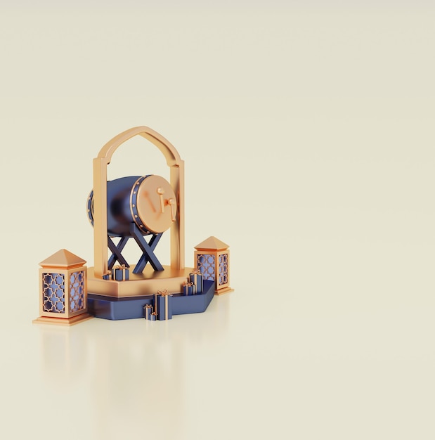 Пурпурное золото Современный исламский Рамадан и Ид Мубарак 3D Объект Фон