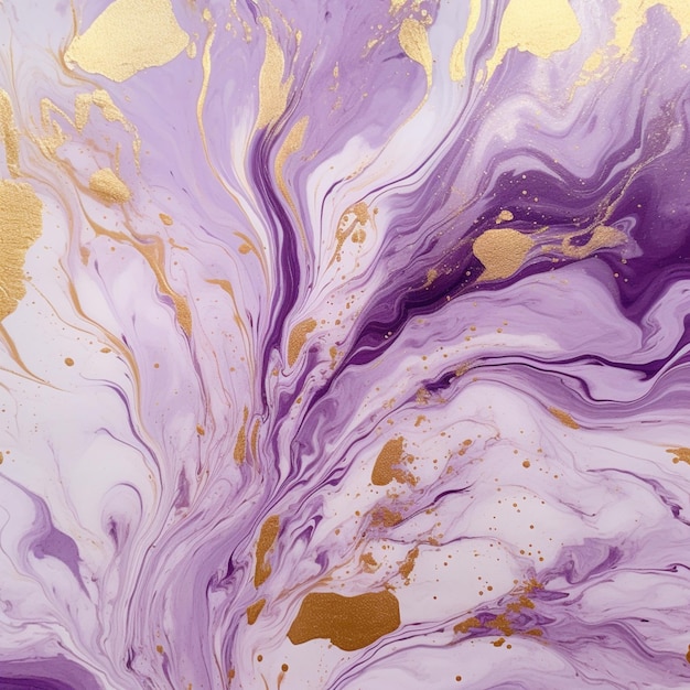 Purple and gold paint swirled on a white surface generative ai