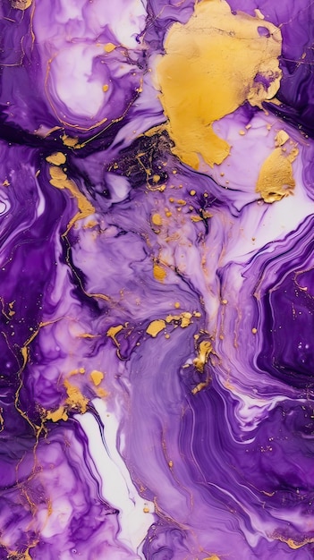 A purple and gold painting with gold paint and a gold leaf.