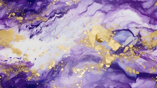 A purple and gold painting with gold paint and white streaks