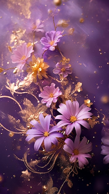 Premium AI Image | Purple and gold purple flowers background