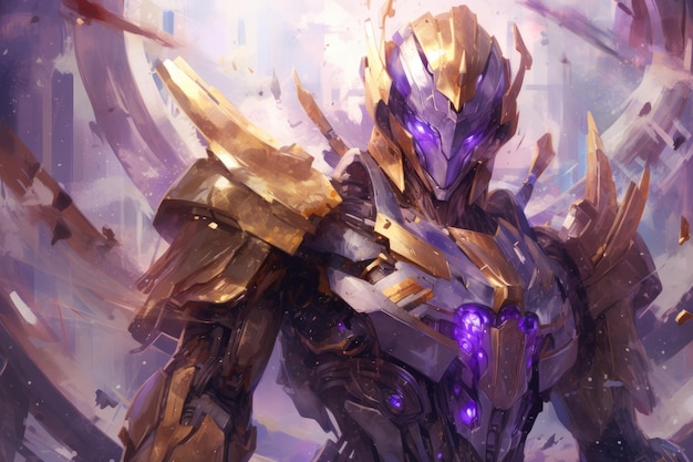 purple and gold robot elegant generative ai