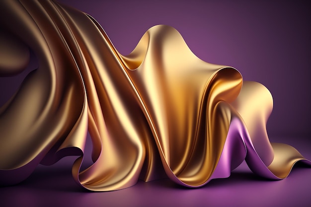 A purple and gold silk fabric is draped in a swirl.