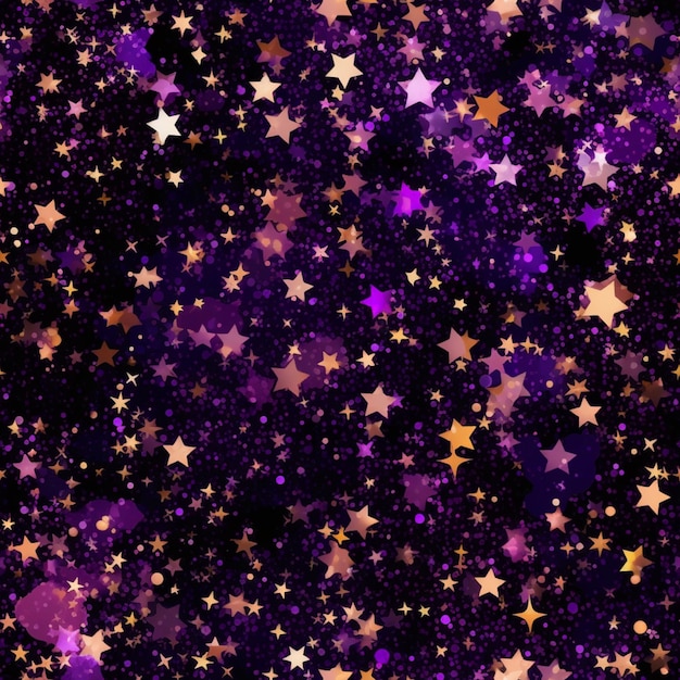 A purple and gold stars background with a black background generative ai