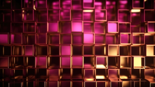 A purple and gold wall with squares in the middle