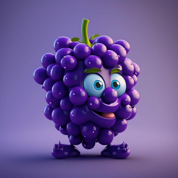 A purple grapes with a smiling face and a smiling face.