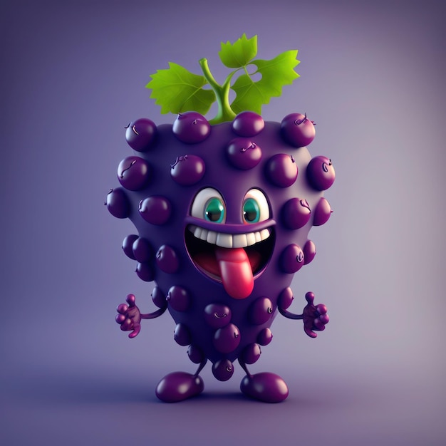 A purple grapes with a tongue sticking out of it