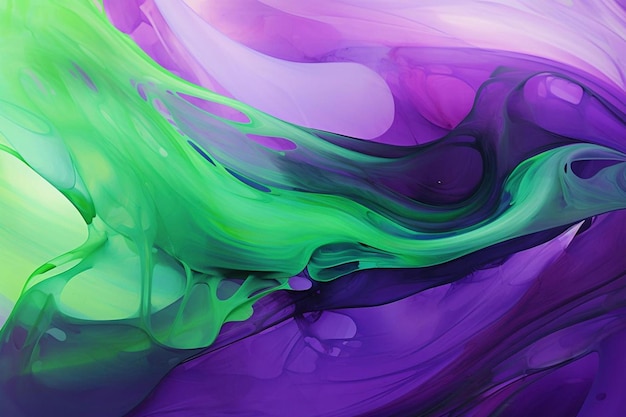 Photo a purple and green colored abstract painting of purple and green paint.