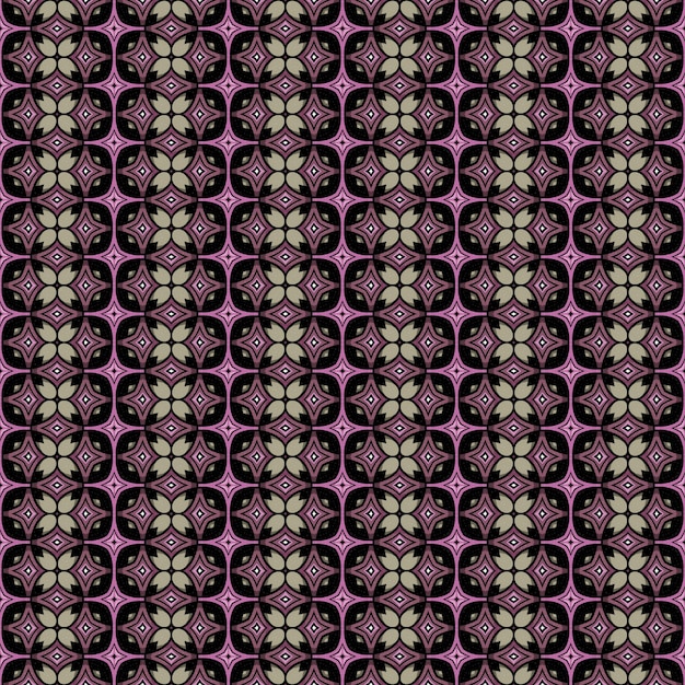 Purple and green floral pattern with a pink background.