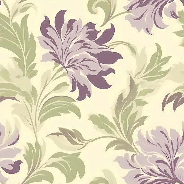 A purple and green floral pattern with purple flowers and leaves.