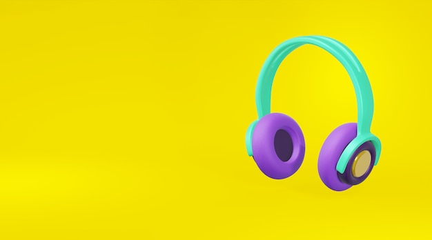 purple green headphone cartoon on yellow background