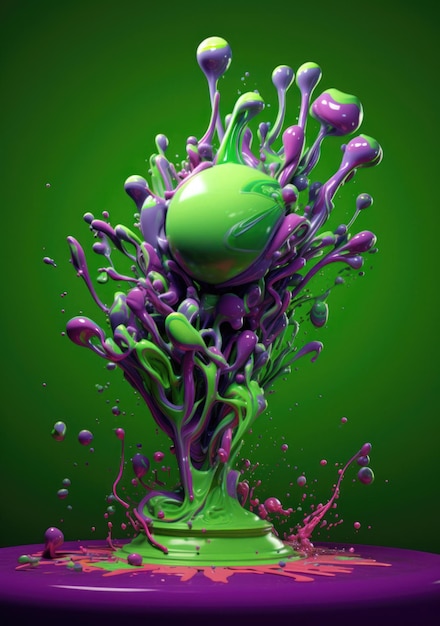 Purple and green paint splashes abstract background