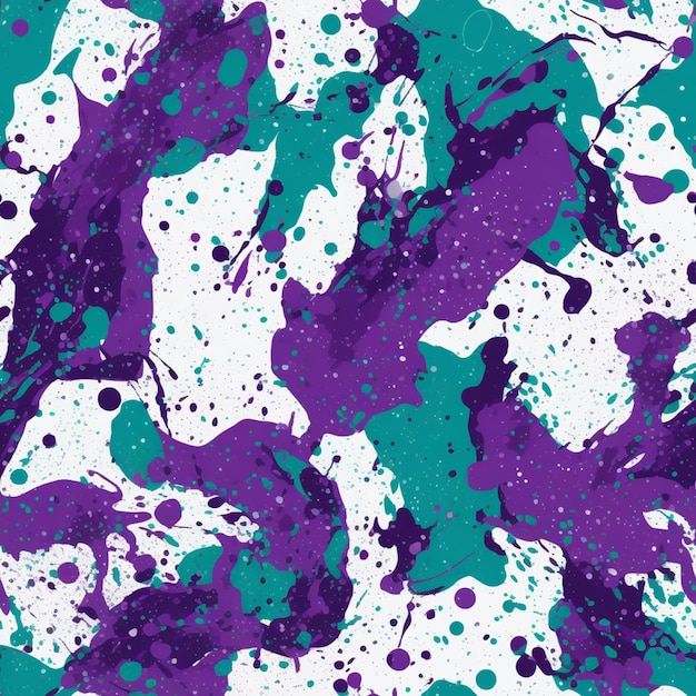 Purple and green paint splattered on a white surface generative ai