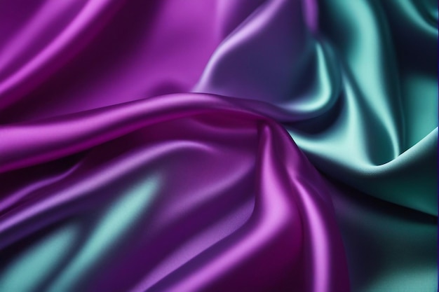 Purple green silk satin background Gradient Folds on shiny fabric surface Luxury background