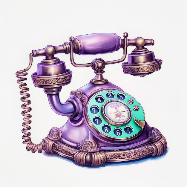 A purple and green telephone with the number 2 on it.