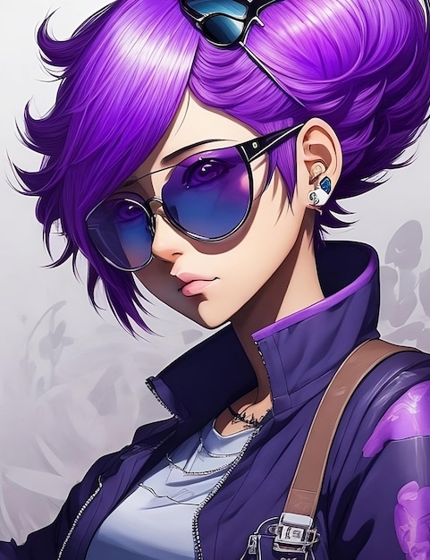 Purple hair girl anime