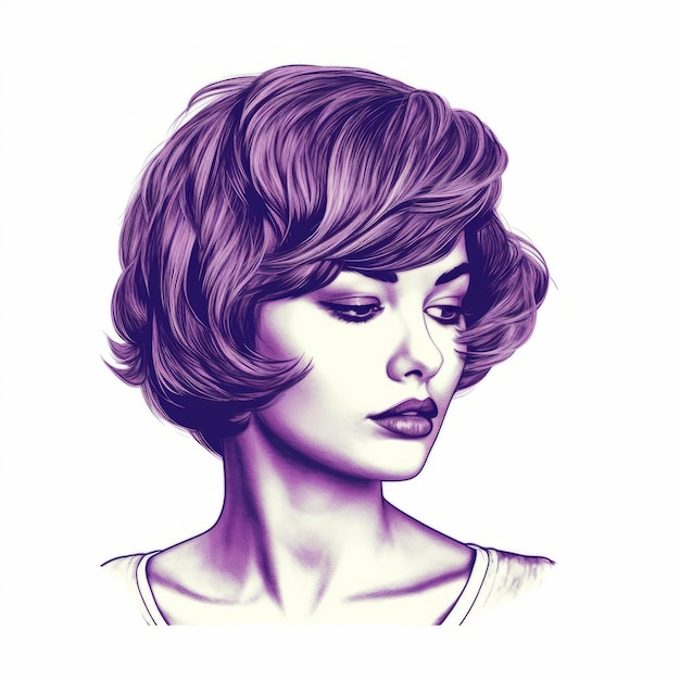 Purple Hair Girl Illustration Monochrome Toning With Retrostyle Vibes