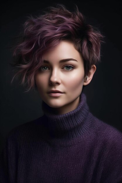 The purple hair on this girl is a model